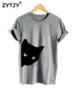 Image of cat looking out side Print Women t shirt Cotton Casual Funny t shirt - Mr.BEAR