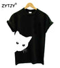 Image of cat looking out side Print Women t shirt Cotton Casual Funny t shirt - Mr.BEAR