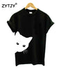 Image of cat looking out side Print Women t shirt Cotton Casual Funny t shirt - Mr.BEAR