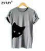 Image of cat looking out side Print Women t shirt Cotton Casual Funny t shirt - Mr.BEAR