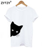 Image of cat looking out side Print Women t shirt Cotton Casual Funny t shirt - Mr.BEAR