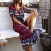Image of Long Maxi Dresses V-neck Three Quarter Sleeve Floral Print Ethnic Summer Beach - Mr.BEAR