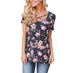 Women T-shirt Short Sleeve V-Neck Printed Shirt Plus Size Women Clothing Fashion Sexy Tops