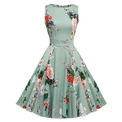 Floral Print Dress Women Sleeveless Tunic  Party Dresses Sundress