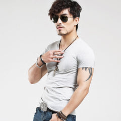 Cotton v neck short sleeve t shirt