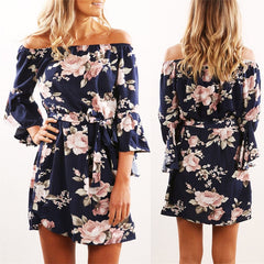 Sexy Off Shoulder Floral Print Chiffon Dress Short Party Beach Dresses - Mr.BEAR