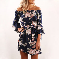 Sexy Off Shoulder Floral Print Chiffon Dress Short Party Beach Dresses